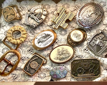 Vintage Belt Buckles, excellent condition, unique, most are brass, awesome quality