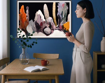 Impressão abstrata de paisagem desértica: Arte de parede moderna em tons terrosos (Download digital)