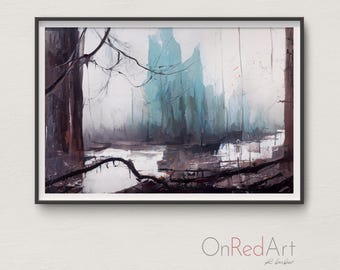 Abstract Foggy Forest Art Print: Moody Winter Landscape Digital Download