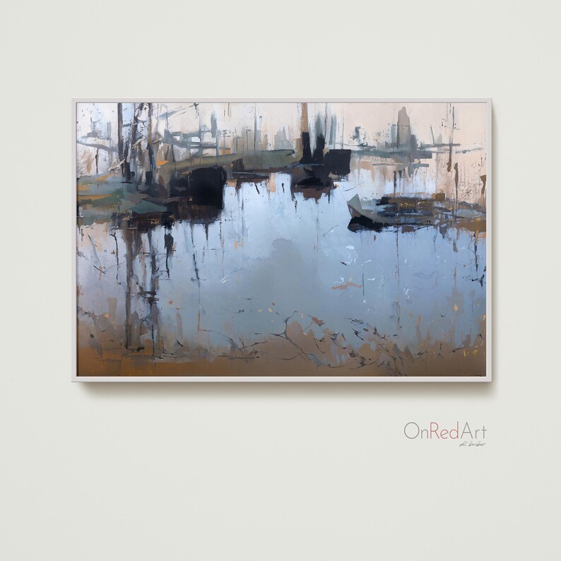 Impressão artística de paisagem enevoada: pintura abstrata à beira-mar (download digital) imagem 4