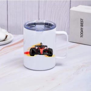Formula 1 Ferrari F1 Coffee mug with lid: Lewis Hamilton and Charles Leclerc - Ferrari F1 merch