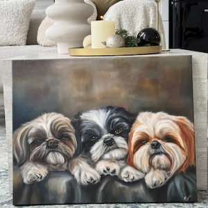 The oil painting with dog «Shih tzu dogs”, painting with dog, oil painting with Shih tzu, animal wall decor, original art, (15,7*19,6 inch)