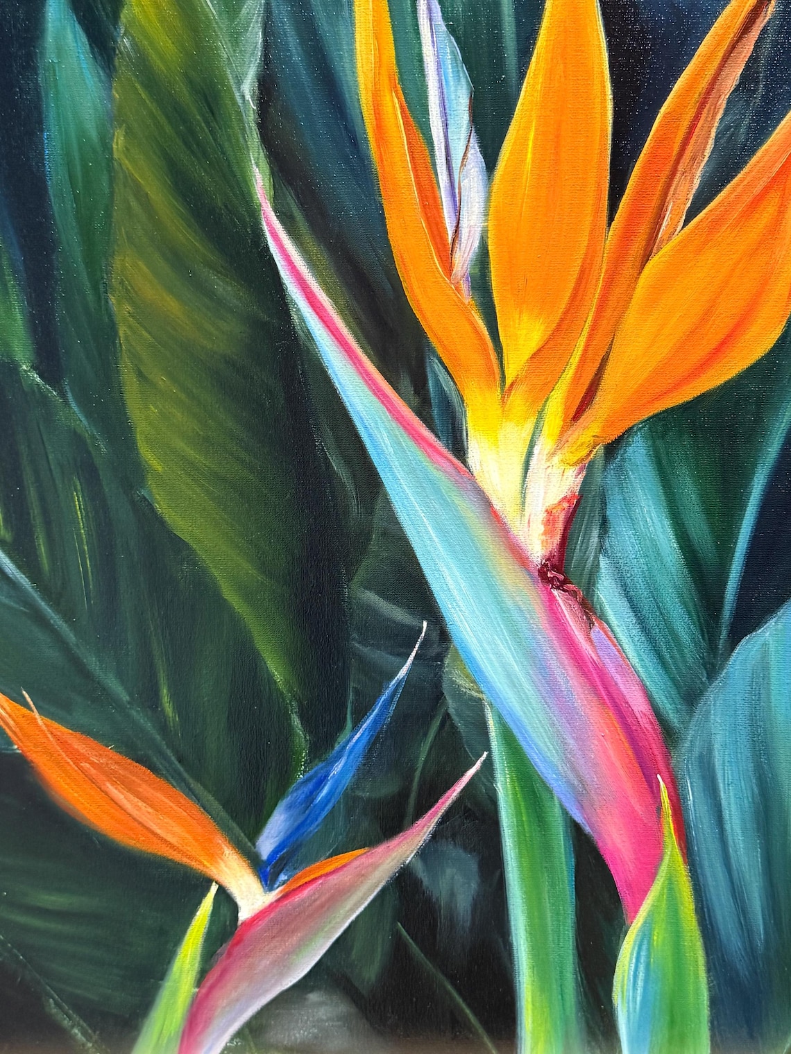 Original Oil Painting: Bird of Paradise Floral Art (70x40cm) - Etsy