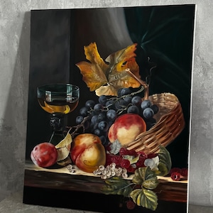 The painting “Still life with a glass”, based on the motives of the namely Edward Ladell, flemish still life, still life art (23.6*19.6 in)