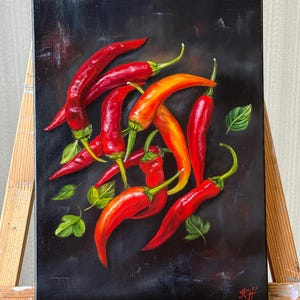 Pintura al óleo de chile picante: arte culinario, 15,7 x 11,8 pulgadas