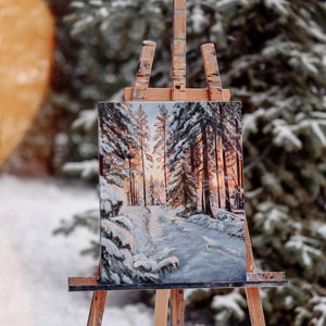 Original Oil Painting: Winter Forest Landscape (19.7x15.7 inches)