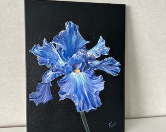Original Iris Oil Painting: Floral Plant Art, 15.7x11.8 inches