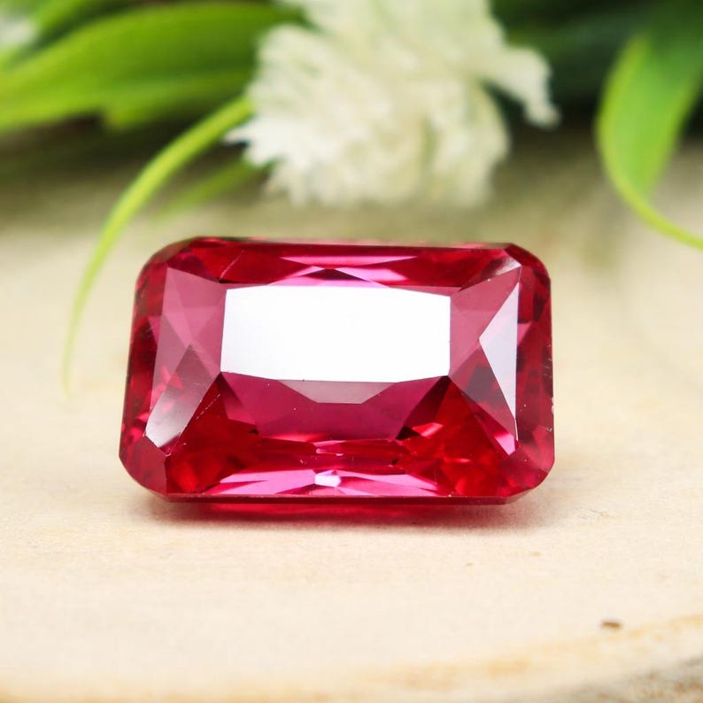 Natural Pink Ruby Emerald Cut Gemstone for Jewelry Making (19x13x9mm ...