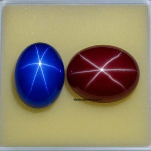 Star Ruby & Sapphire Pair, Oval Cabochon Gemstones, 29.45 ct