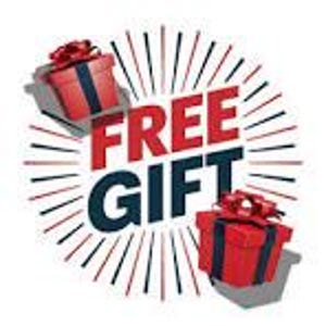 May include: An image with the words "FREE GIFT" in red and navy blue, surrounded by radiating lines. Two red gift boxes with red bows are also present, suggesting a promotional offer or giveaway.