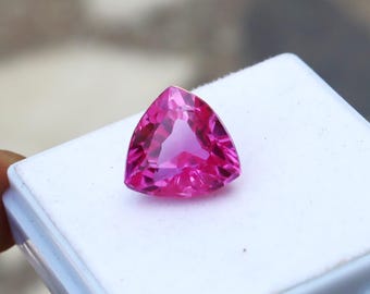 11.35CT Natural Pink Spinel: Faceted Trillion Cut Gemstone, 13x13x8MM