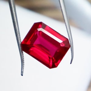 Natural Red Ruby 9.50CT Emerald Cut 12x9x6mm Ring Red Ruby Faceted Gemstone Pigeon Blood Red Ruby Ring Natural Gemstones Gemstones Bracelets