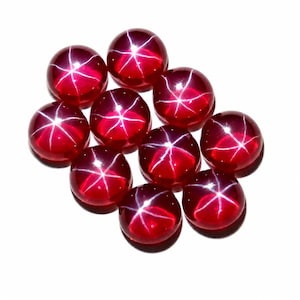 Natural Star Ruby Cabochon Round Cut Lot Red Star Ruby Gemstone Size 8x3mm 6 Ray Star Ruby Loose Ruby Lot for Jewelry Making Collector Gem