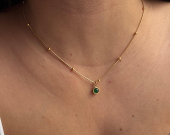 Gold Green Stone Pendant Necklace: 18K Gold-Plated, Hypoallergenic