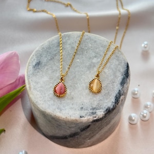 Minimalist Opal Necklace: 18K Gold-Plated Stainless Steel Pendant
