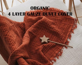 Organic Terracotta color Muslin Duvet Cover Set, Customized 4 Layer Gauze Set, Gauze Duvet Cover, Toddler, Adult Oversize Duvet Cover