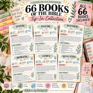 Puede incluir: Una colección de 66 tarjetas de resumen de libros de la Biblia, incluyendo Génesis, Salmos, Mateo, Romanos, Santiago y Apocalipsis. Cada tarjeta incluye secciones de autor, fecha, tipo de libro, resumen y temas clave, midiendo 12,7x17,8 cm.