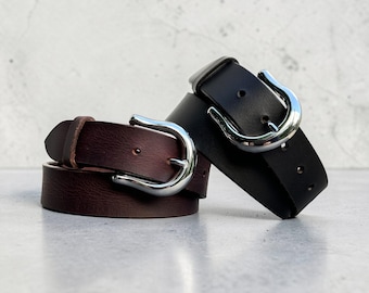 Full Grain Leather Belt Snap-On Buckle Personalized Handmade Men's Brown Belt Strap Leather With Buckle 1-1/2 Wide Father's Day Gift