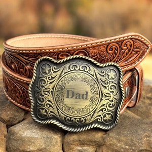 Handmade Tooled Leather Western Belt with Personalized Cowboy Buckle Floral Embossed Full Grain Genuine Leather Belt Christmas Gift