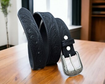 Personalized Leather Belt, Handmade Leather Belts, Engraved Floral Tooled Leather Belt, Western Belt, Mens Western Belt, Cowboy Belt