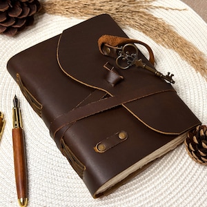 Personalized Vintage Handmade Leather Journal, Antique Style Leather Bound Journal with Deckle Edge Paper, Father's Day Gift