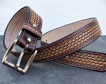 Personalisierter punzierter Ledergürtel Western Cowboy Gürtel Western Vollkorngürtel Handgemachter echter Rindsledergürtel Vatertagsgeschenk