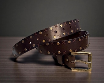 Vintage 1980s Sand Castle Leather Belt – Western Rhinestone  display picture 3