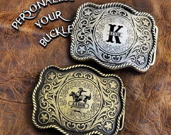 Hebilla de cinturón western personalizada, hebilla de cinturón para hombre con monograma, regalo para padrinos de boda, hebilla vaquera grabada, regalo de Navidad