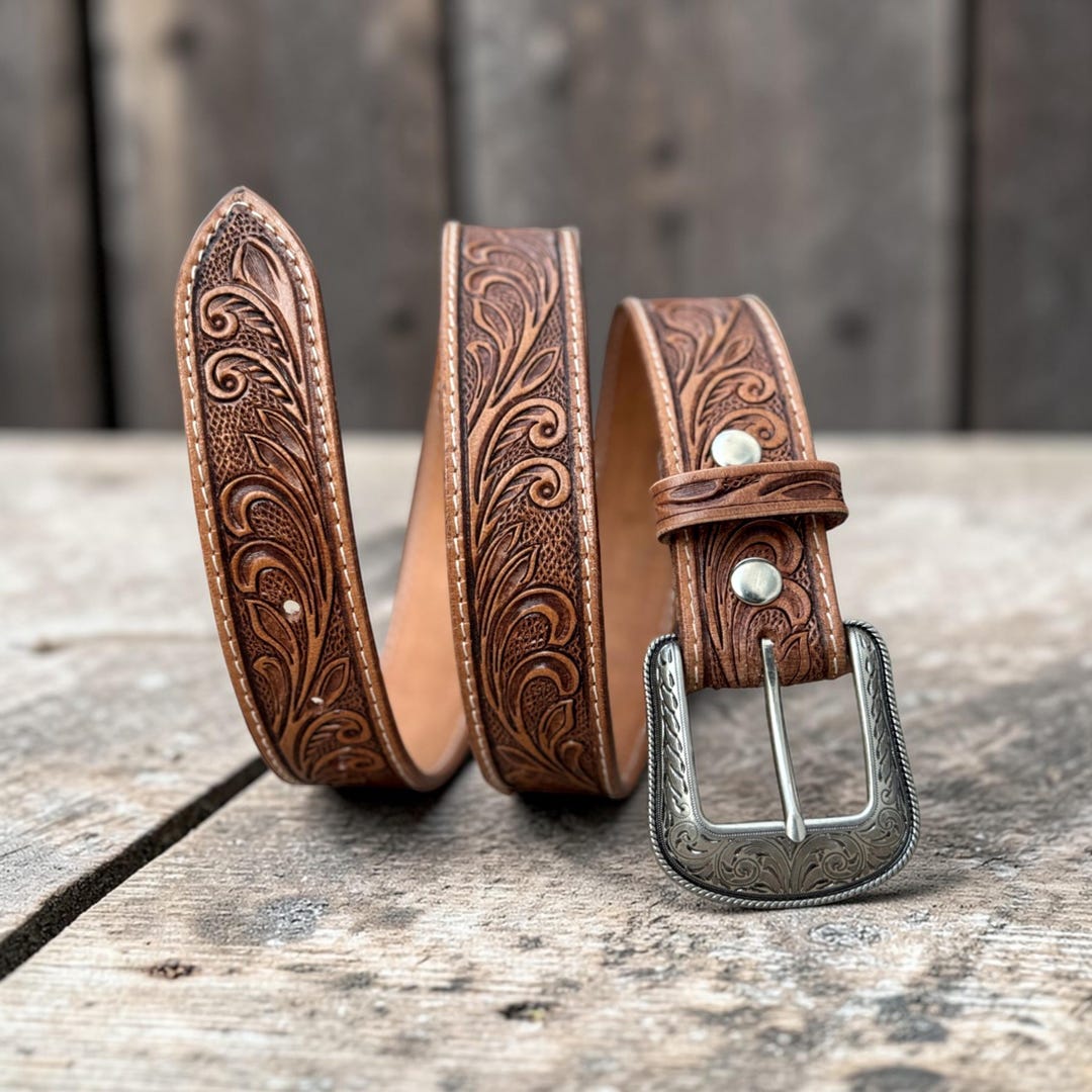 Personalized Leather Belt Handmade Leather Belts Engraved Floral