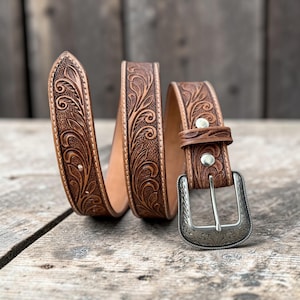 Personalized Leather Belt Handmade Leather Belts Engraved Floral Tooled Leather Belt Western Belt Western Cowboy Belt Christmas Gift