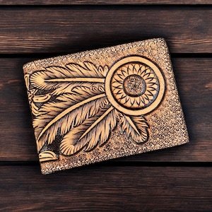 Cartera de cuero de vaca plegable estilo occidental Cartera de cuero personalizada Cartera de cuero hecha a mano con motivos florales para hombres y mujeres Accesorios occidentales