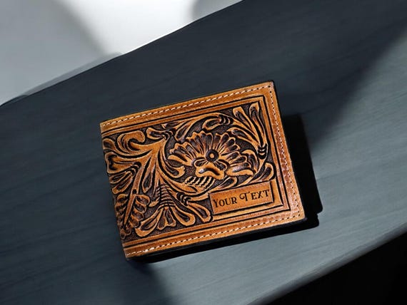 Genuine Leather Bifold Floral Wallet for Men Women Western Wallet Handmade Leather Cowboy Wallet Casual Tooled Wallet Father's Day Gift