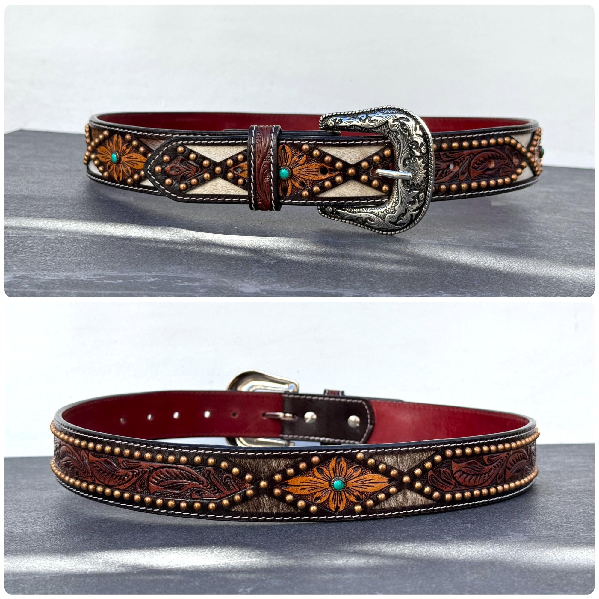 Cowhide Leather Belt for Men Women Genuine Real Hair-on  display picture 1