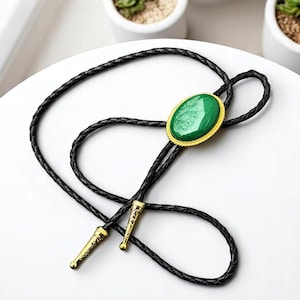 Western Bolo Tie with Polished Green Stone Stylish Western Necktie for Men Women Rodeo Necklace  Cowboy Necktie Accessories Country Bolo Tie