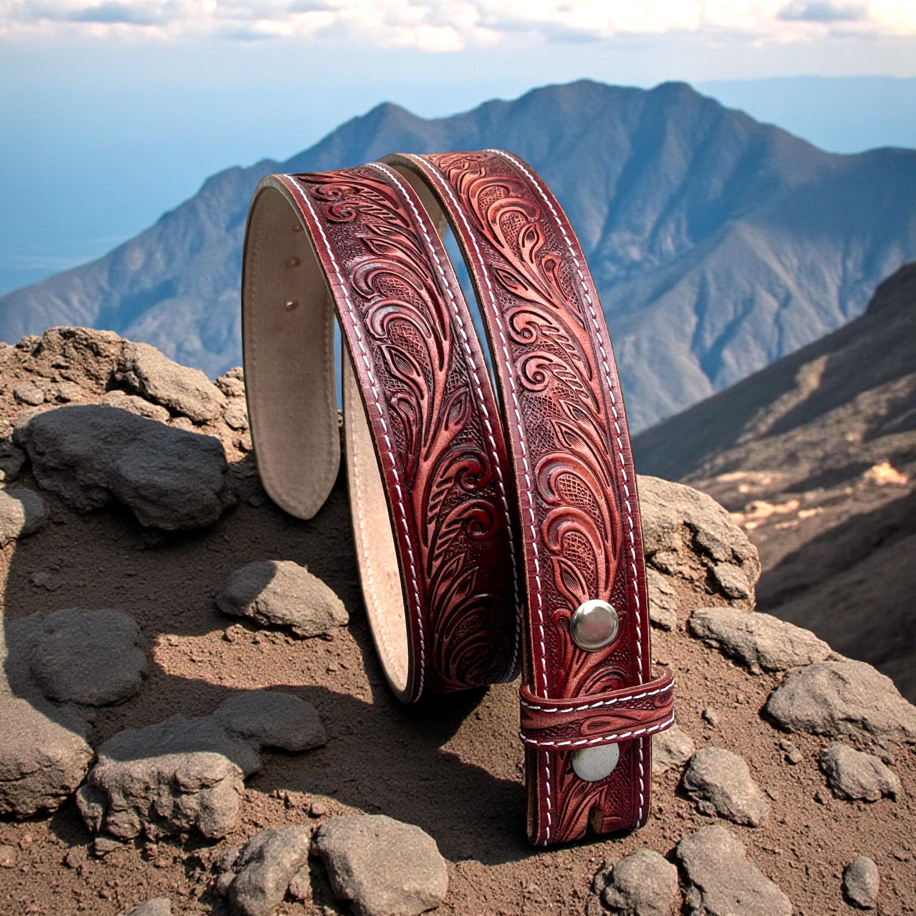 Handmade Red Southwestern Style Belt Red Handwoven Guatemalan Whip-Stitched Belt – Intertwined  main image 2