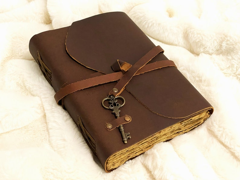 Vintage Handmade Leather Journal, Antique Handmade Leather Bound Journal with Deckle Edge Paper, Leather Sketchbook Gift, Mothers Day Gift image 9