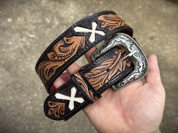 Western Cross Leather Belt for Men Women Personalized Cowboy  display picture 1
