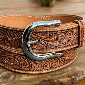 Handmade Leather Belt, Custom Leather Belts, Western Belt, Personalized Flowers Tooled Leather Belt, Floral Design Belt, Cowboy belt