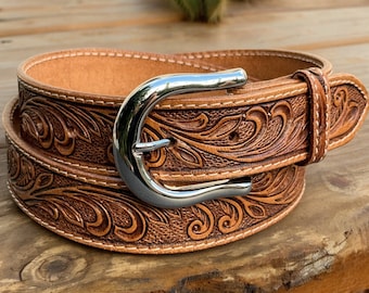 Handmade Leather Belt, Custom Leather Belts, Western Belt, Personalized Flowers Tooled Leather Belt, Floral Design Belt, Cowboy belt