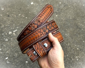 【Western Craft 】【Block Bilt?】 Half belt 🌟Boys & Girls Tooled Floral Western Belt, Full Grain