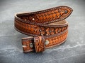 Handmade Men's Western Belt Genuine Full Grain Leather Without Buckle Embossed Cowboy Handmade Snap-On Belt Strap Father's Day Gift