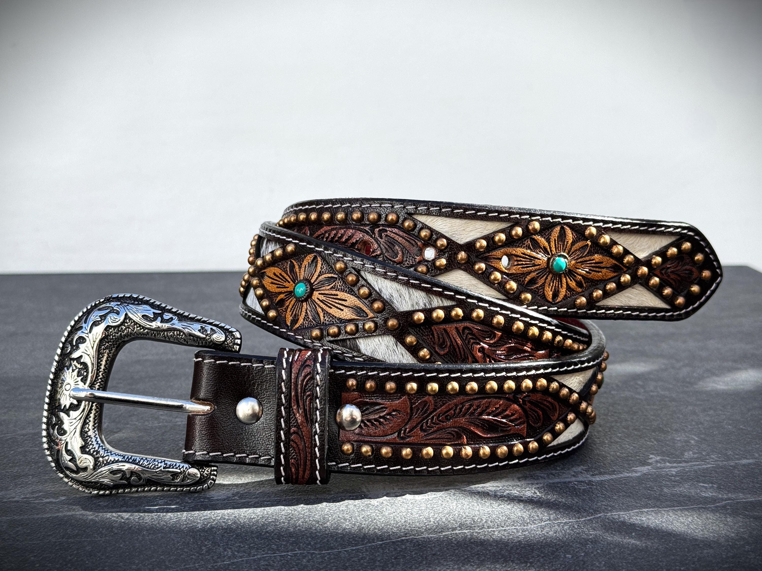 3548 Women\'s Cowhide Leather Western Belt, Dark Carob Multi NOCONA – Women main image 3