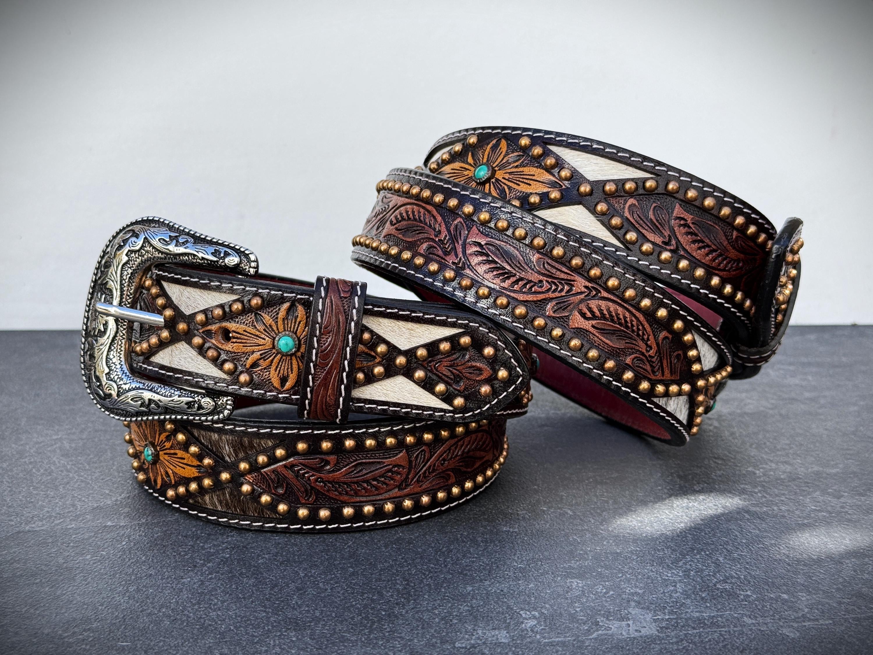 Women\'s Western Leather Haircalf  Belt. NEW. 36/91. Women main image 3