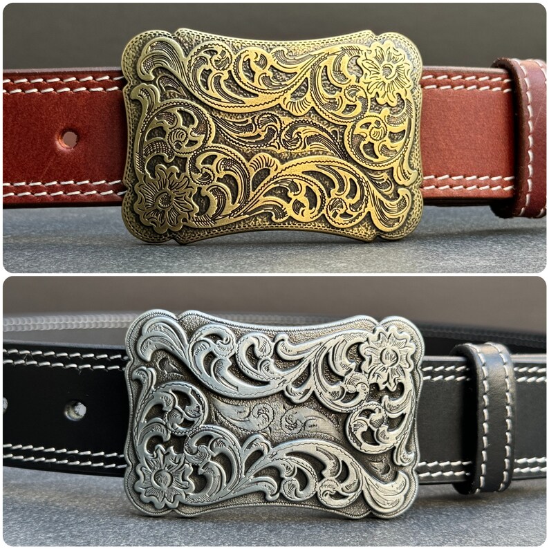 Western Floral Belt Buckle Men's and Women's Cowboy Cowgirl Buckles ...