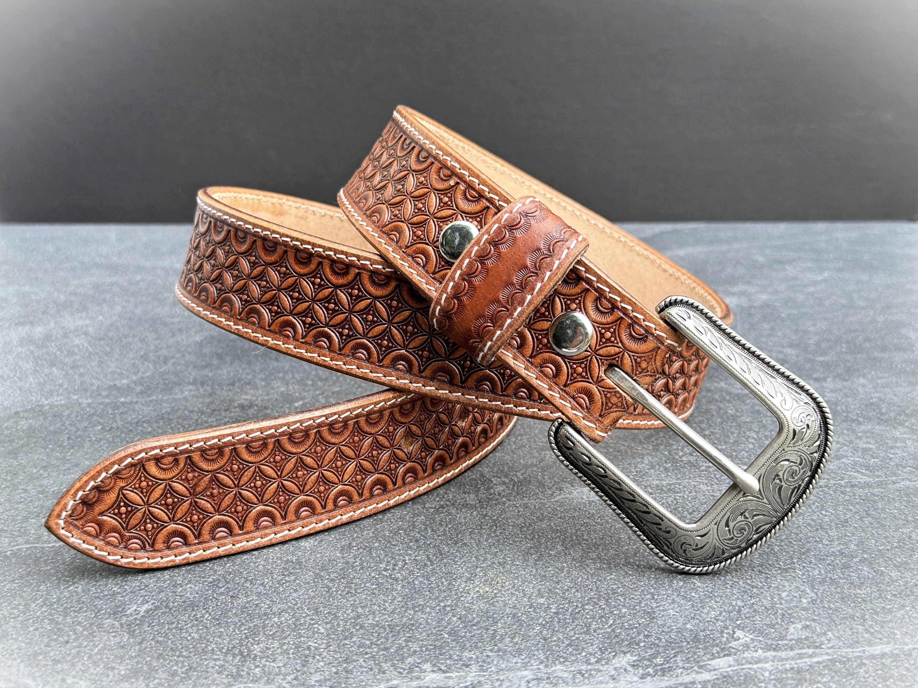 Vintage Western Engraved Suede Leather Belt Slim 1\
