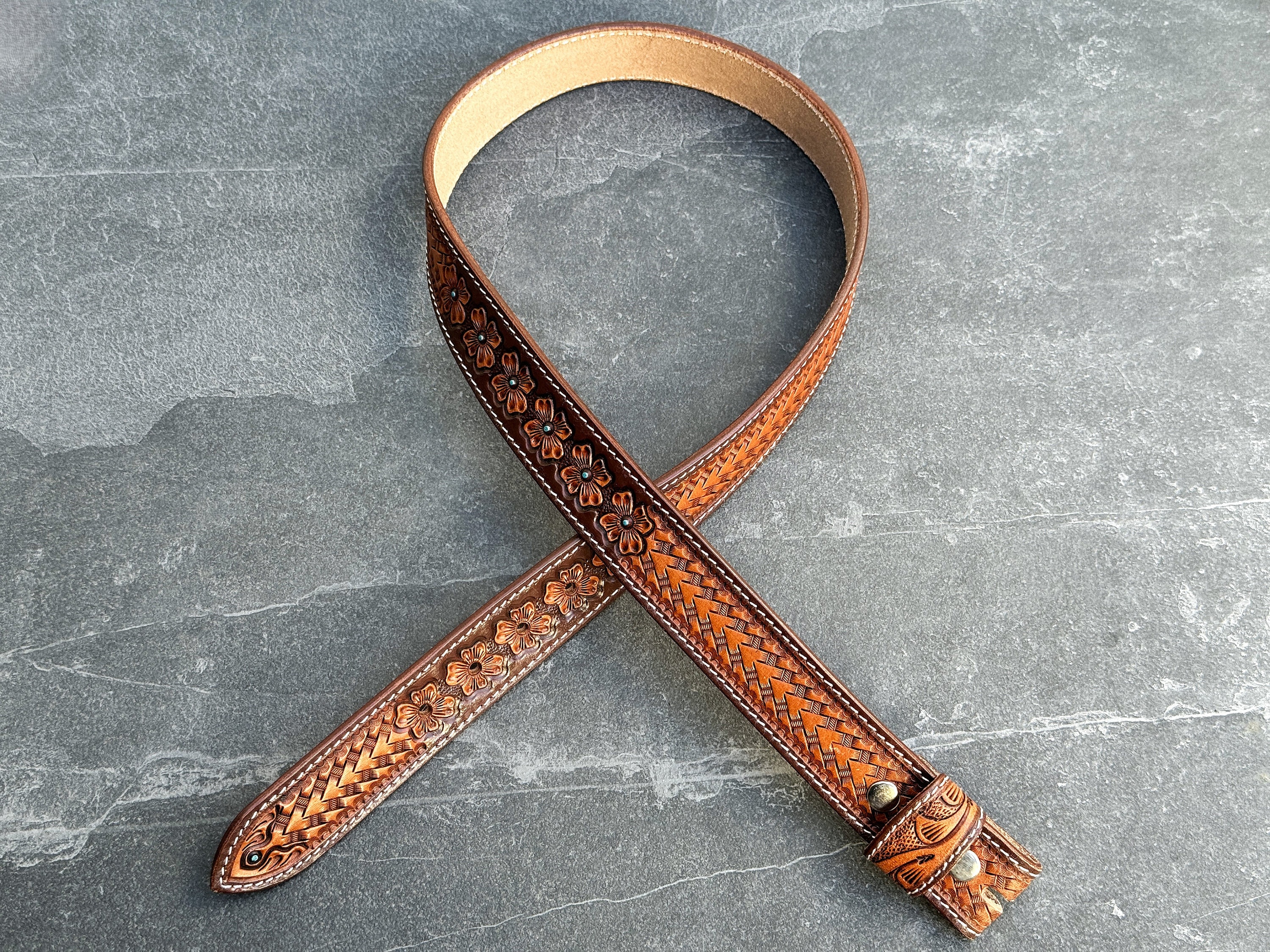 【Western Craft 】【Block Bilt?】 Half belt 🌟Boys & Girls Tooled Floral Western Belt, Full Grain