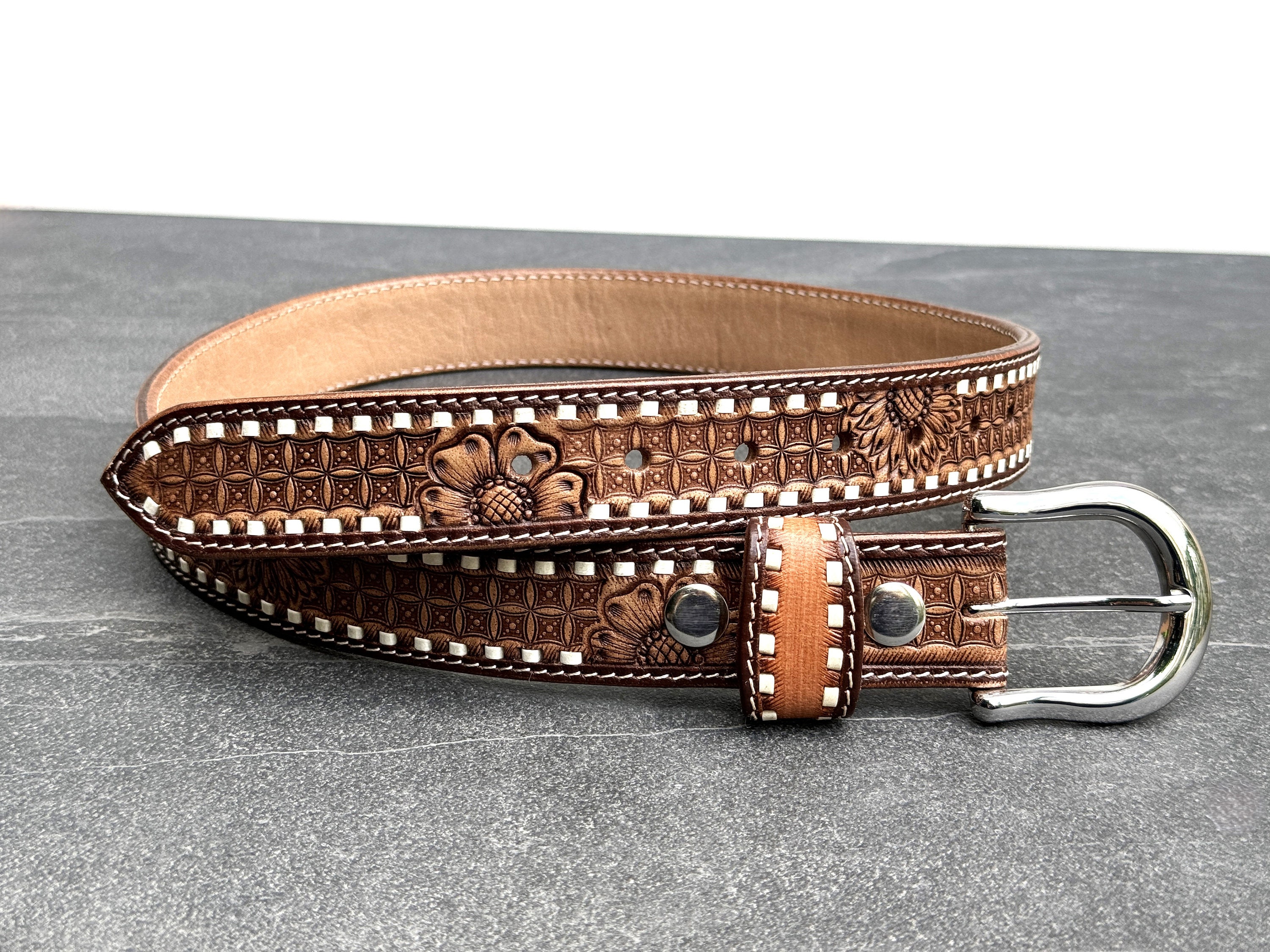 thumbnail image 2 of Handmade Western Belt – Floral Embossed Full Grain Leather, Removable Buckle, 1.5" Wide 2 of 4
