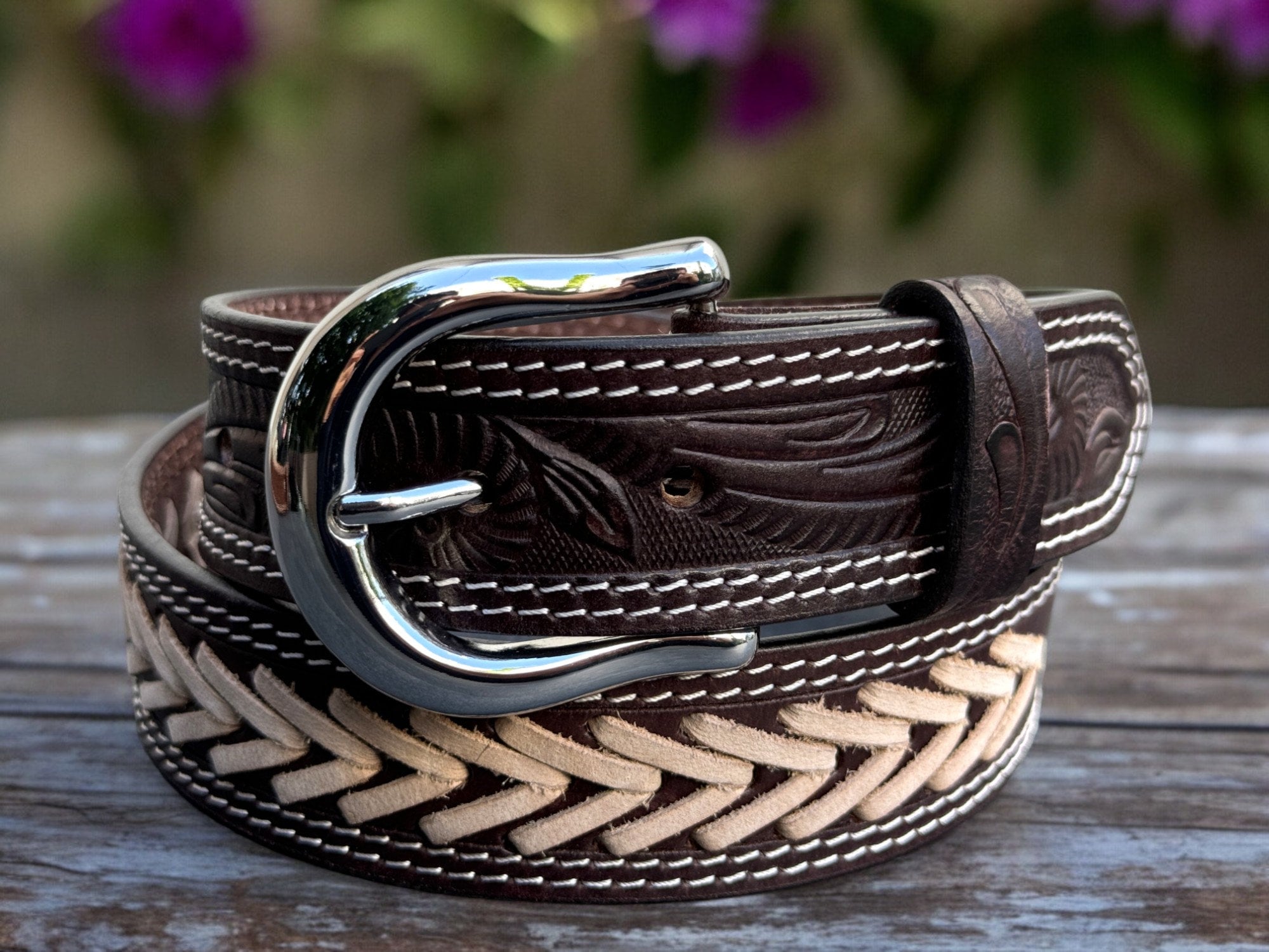 Cintura Western In Pelle Lavorata A Mano: Design Rodeo Con Perline, Fibbia Rimovibile - Italia - Foto 8