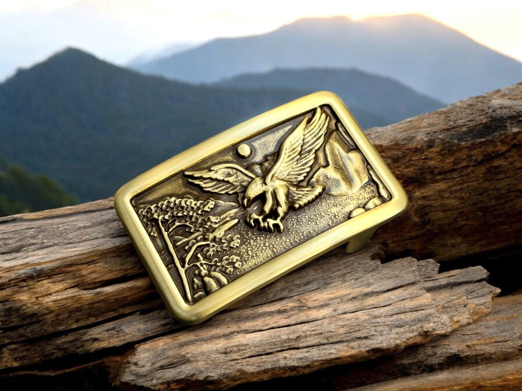 Eagle Western Belt Buckle for Men's Women's, Personalized Solid Brass Eagle Cowboy Replacement Belt Buckles Country Gift for Him 1 1/2" Fits