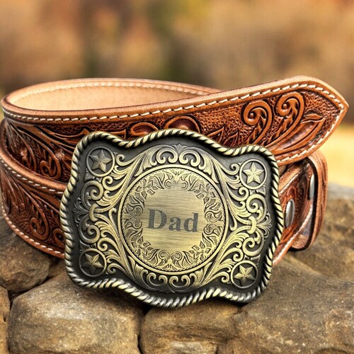 Handmade Tooled Leather Western Belt with Personalized Cowboy Buckle Floral Embossed Full Grain Genuine Leather Belt Christmas Gift